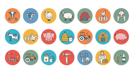 Farm Animals and Equipment Icons Set © Laptop