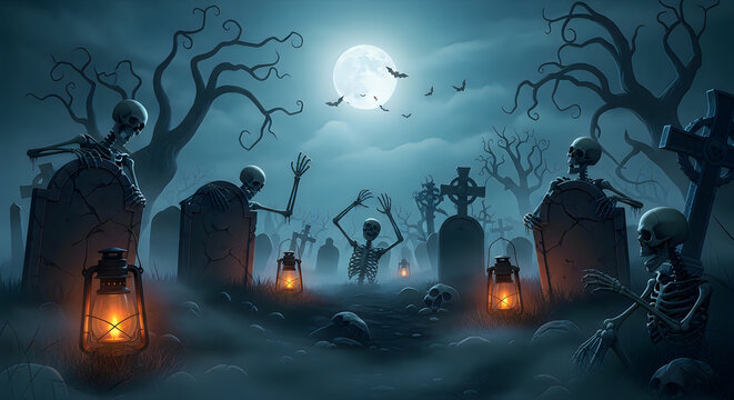 Skeletons dancing graveyard