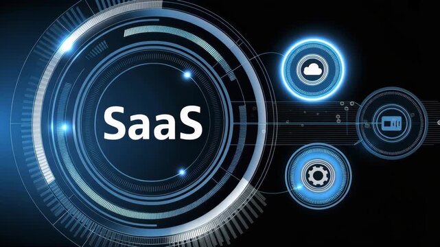 Saa S cloud computing digital interface technology abstract background with glowing circles and