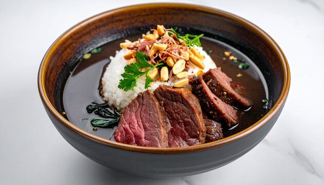 Elevated Nasi Rawon Black Beef Soup Composition Close Up