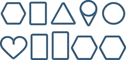 Rope frame icon set, marine rope border collection with looped cord shapes in geometric and decorative styles for nautical and coastal design use. © Neal Bailey