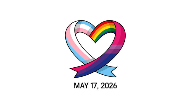 international day against homophobia transphobia and biphobia idahotb pride heart ribbon vector illustration