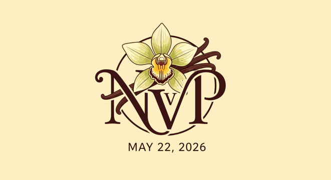 rvp monogram logo with white orchid flower flat design vector illustration for 2026 event