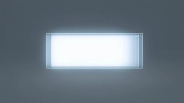 Glowing light filling a transparent wireframe rectangular box. Progress bar concept with illumination increasing steadily