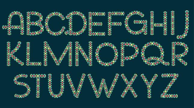Alphabet displayed with intricate circular patterns and geometric designs