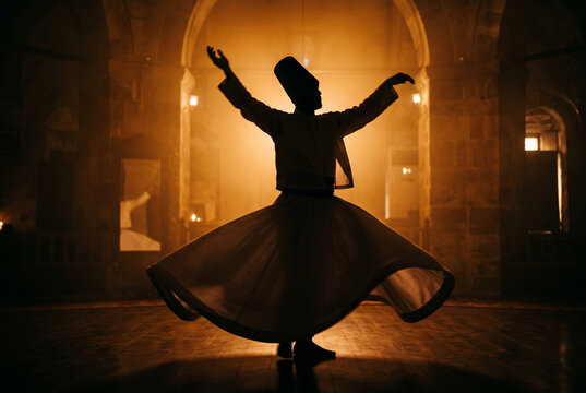 Whirling Dervish Silhouette in Warm Mystical Light