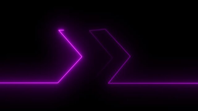 Neon double chevron arrow on black background.arrows sign Right to Left animation.