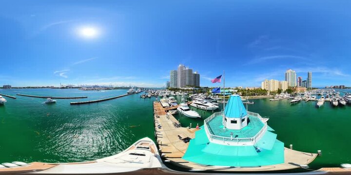 360 VR aerial video Miami Beach Marina 8k 2026