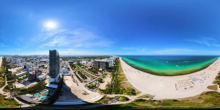 Aerial 360 simulated VR tour Miami Beach coastline 2026