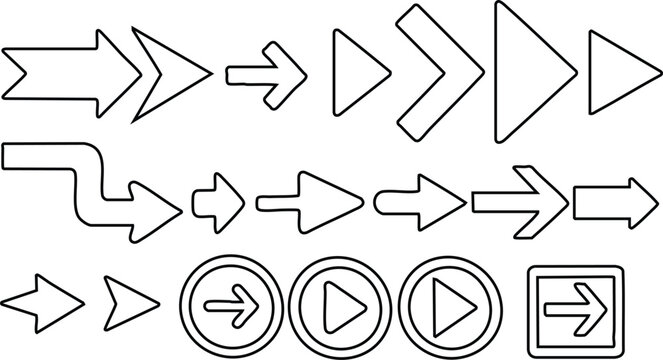 Collection of outline arrow icons simple vector shapes for navigation and direction isolated on white background for web and app design