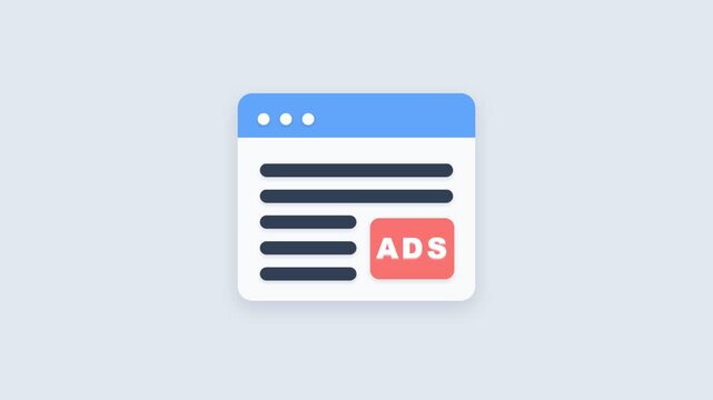 Graphic illustration of a web browser window with an ads icon on a light gray background.