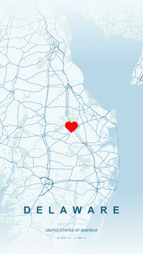 Modern minimalist vector map of Delaware, USA. High-quality scalable illustration of Delaware state borders, Delaware Bay, Atlantic coastline, Wilmington city grid for posters and design.