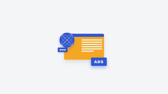 Flat design illustration of a blue and orange ad block with a close-up view against a clean white background.