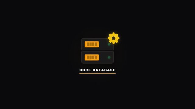 Graphic illustration of a core database with a gear icon on a black background