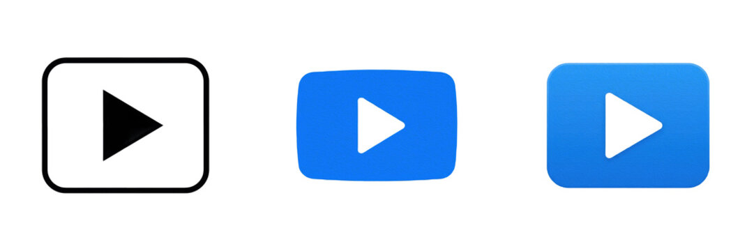 Set and collection of blue video play button icon isolated on white background