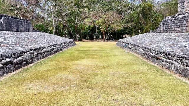 Ancient Maya stone ball court at Ek Balam ruins Mexico