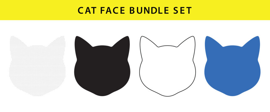 Cat face bundle set with different colored feline head silhouettes and patterns