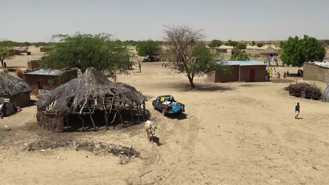 Vehicle carrying water well drilling equipment to an African village, April 25, 2026, Chad, N Djamena