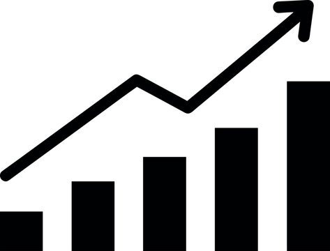 Black silhouette bar chart with four vertical bars increasing in height and upward arrow symbolizing growth success and positive progress artwork
