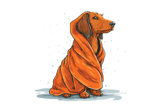 Dog Towel Wrapped After Beach Swim isolated