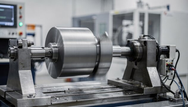 Highspeed dynamic balancing process for a vane pump rotor showcasing rapid rotation and realtime vibration analysis on advanced balancing equipment.