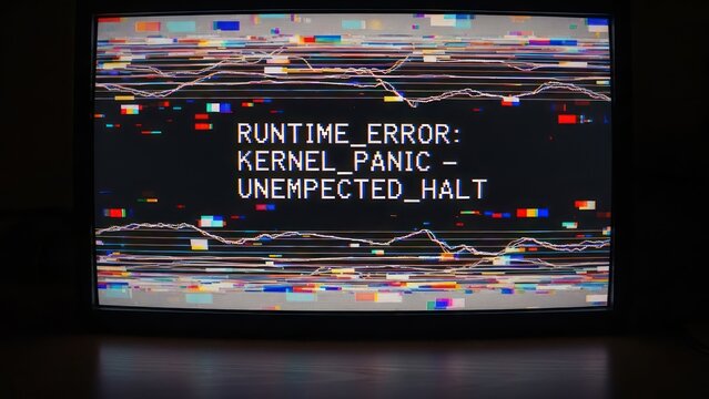 Distorted Reality: A Vintage TV Screen Displaying a Runtime Error Message and Glitches