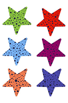 Colorful polka dot star shape set. Patterned colorful starfish, spotted five-point star collection for branding, posters, stickers, summer social media posts, High-res PNG, transparent background