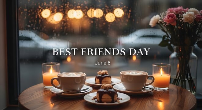 Best friends day celebration with coffee cake and candles