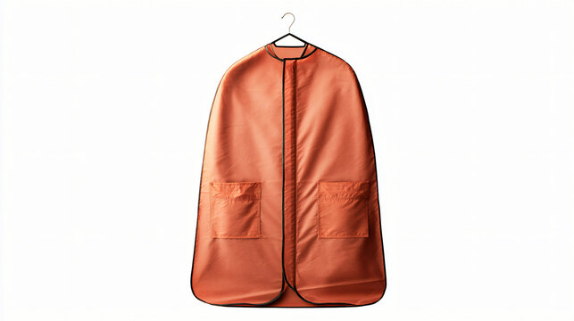 Elegant terracotta velvet garment bag with zipper closure and two side pockets for formal wear storage