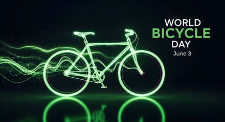 Fototapeta premium World bicycle day celebration neon bicycle light trail illustration