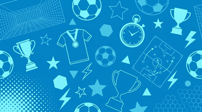 Soccer themed background with football elements and blue design