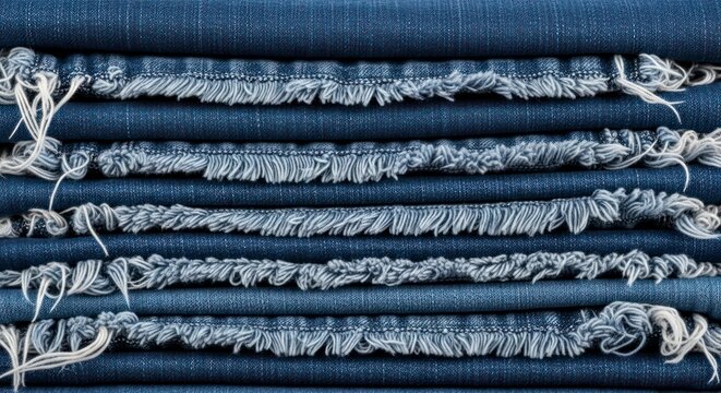 Textured Layers of Frayed Blue Denim: A Rhythmic Pattern of Fringed Fabric