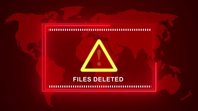 Files deleted warning. Cyber security defense and system protection from hackers, secure digital systems. animation