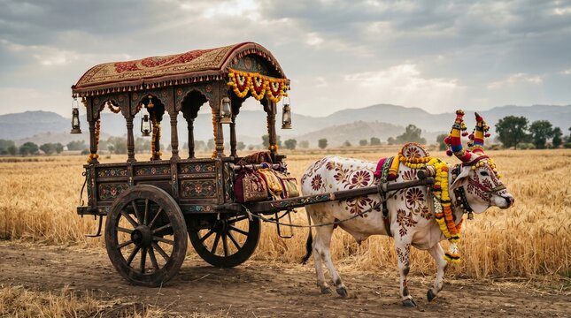 Kharchi Puja  and Vrishabha Sankranti Cultural Cart With Floral Decoration
