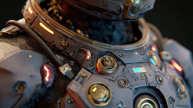 Detailed futuristic astronaut suit with glowing controls and advanced technology textures