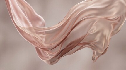 Obraz premium Abstract 3D illustration of elegant rose gold flying silk fabric blowing in the wind background