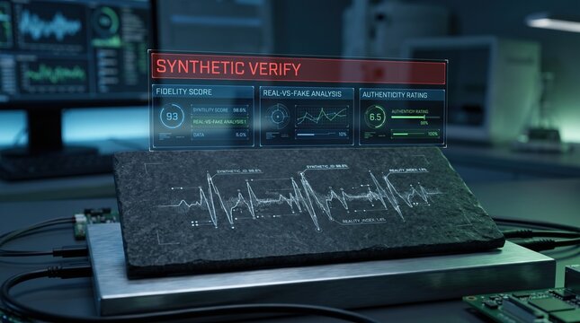 Advanced Synthetic Verification Technology Analyzing Biometric Data with Futuristic Display