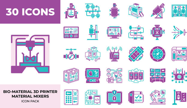Biomaterial mixing icon set for 3d printing and industrial control