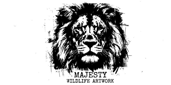 black and white grunge lion portraits majestic wildlife animal artwork in textured rough
