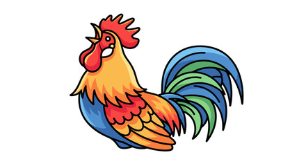 Colorful crowing rooster vector illustration isolated on white background. © Hafiz