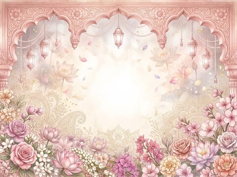 Pastel Indian Wedding Arch Background with Floral Decoration