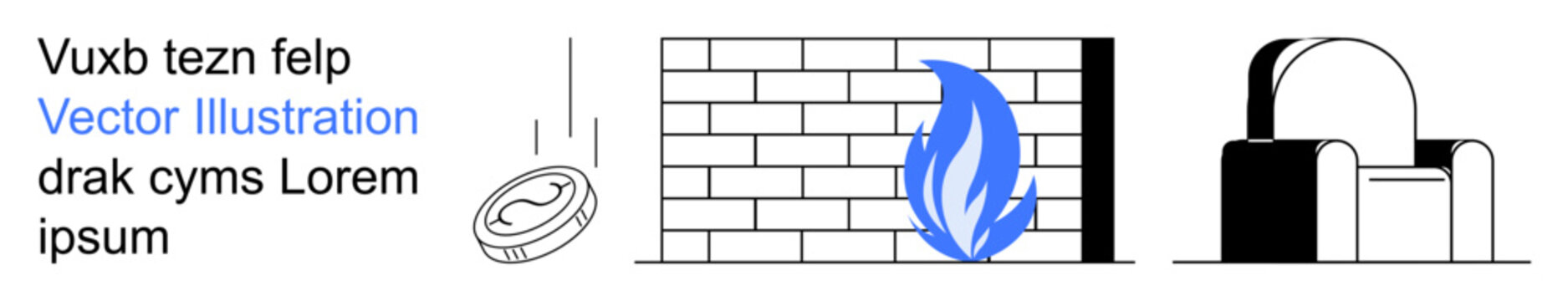 Economy, industry, environmental impact, fire safety, financial risk, urban development. ion of a falling coin, a flaming brick wall and an industrial chimney. Economy and industry concepts