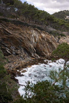 view of ocean and cliffs in costa brava, spain