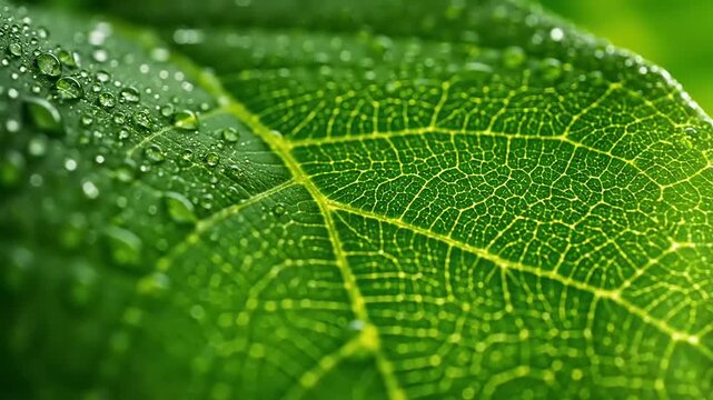 A close-up view of a vibrant green leaf with water droplets on its surface in nature