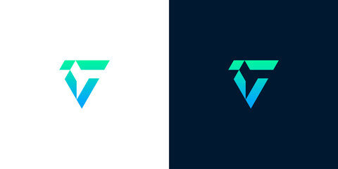 Sleek and dynamic abstract lettermark logo with a striking blue-green gradient, representing progress and technological advancement in a contemporary visual identity design © anello