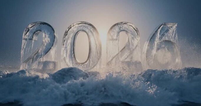 New Year 2026 Ice Numbers Water.