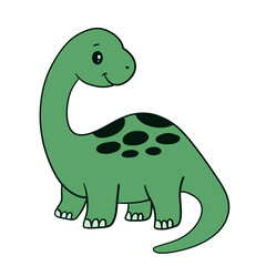Cute Green Long Neck Dinosaur Cartoon Illustration © ulililirik