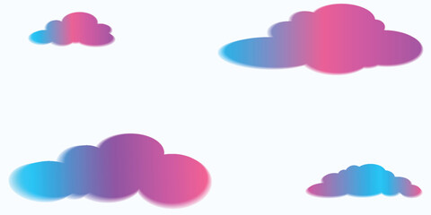 Fototapeta premium Vector illustration of stylized abstract clouds with vibrant blue, purple, and pink gradients on a clean white background. Modern minimalist design for creative branding, weather apps, 