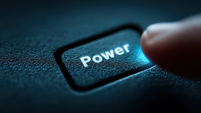 Empowering initiatives startup founder pressing power button to launch business technology environment close-up view innovation concept