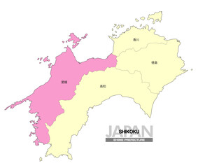 Obraz premium [日本地図] 四国の愛媛県の県名入り位置地図